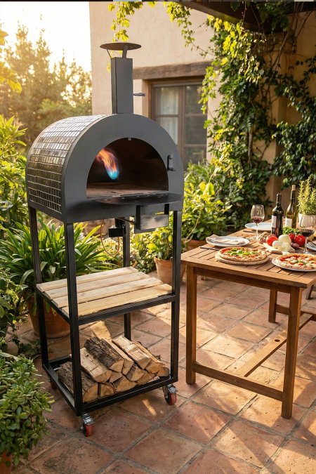 فرن بيتزا قبة حديد مع مدخنة (60×60)